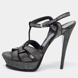 Saint Laurent Two Tone Glitter Suede Tribute Sandals Size 39