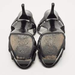 Pre Owned Saint Laurent Black Patent Leather Tribute Sandals Size 38