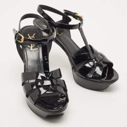 Pre Owned Saint Laurent Black Patent Leather Tribute Sandals Size 38