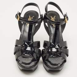 Pre Owned Saint Laurent Black Patent Leather Tribute Sandals Size 38