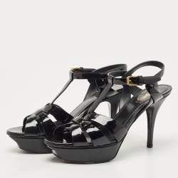 Pre Owned Saint Laurent Black Patent Leather Tribute Sandals Size 38
