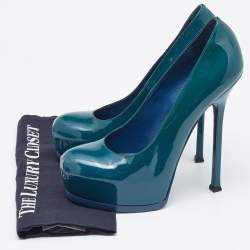 Saint Laurent Blue Patent Leather Tribtoo Platform Pumps Size 40