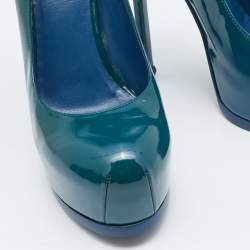 Saint Laurent Blue Patent Leather Tribtoo Platform Pumps Size 40