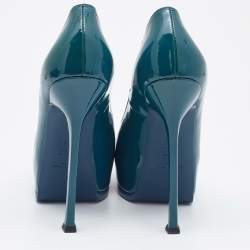 Saint Laurent Blue Patent Leather Tribtoo Platform Pumps Size 40