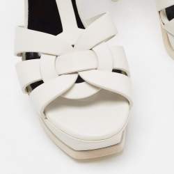 Pre Owned Saint Laurent White Leather Tribute Ankle Strap Sandals Size 38.5