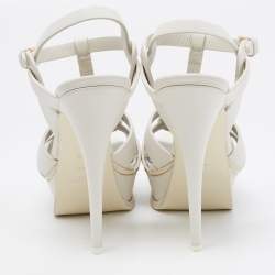 Pre Owned Saint Laurent White Leather Tribute Ankle Strap Sandals Size 38.5