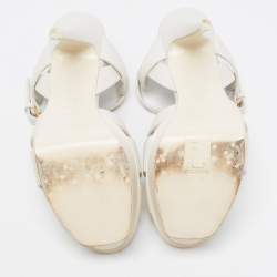 Pre Owned Saint Laurent White Leather Tribute Ankle Strap Sandals Size 38.5