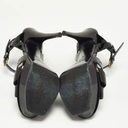 Saint Laurent Black Patent Leather Tribute Ankle Strap Sandals Size 36