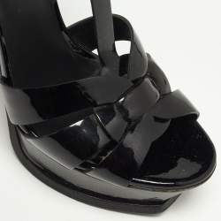 Saint Laurent Black Patent Leather Tribute Ankle Strap Sandals Size 36