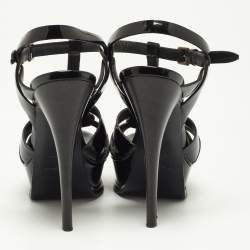 Saint Laurent Black Patent Leather Tribute Ankle Strap Sandals Size 36
