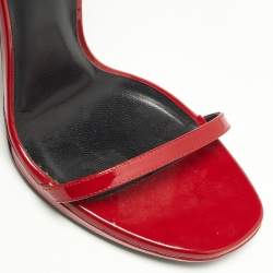 Pre Owned Saint Laurent Red Patent Leather Jane Ankle Strap Sandals Size 37.5