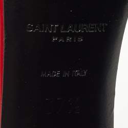 Pre Owned Saint Laurent Red Patent Leather Jane Ankle Strap Sandals Size 37.5