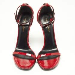 Pre Owned Saint Laurent Red Patent Leather Jane Ankle Strap Sandals Size 37.5