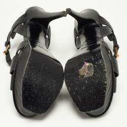 Saint Laurent Black Lizard Embossed Leather Tribute Platform Sandals Size 38