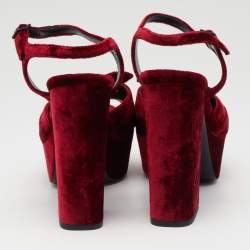 Pre Owned Saint Laurent Red Velvet Candy Bow Sandals Size 36.5