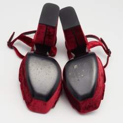 Pre Owned Saint Laurent Red Velvet Candy Bow Sandals Size 36.5