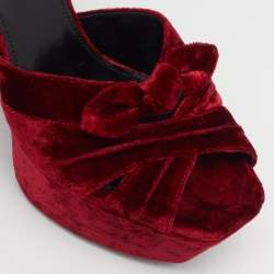 Pre Owned Saint Laurent Red Velvet Candy Bow Sandals Size 36.5