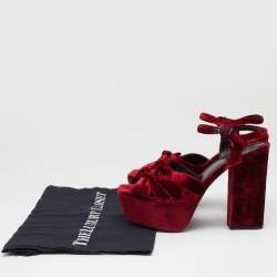 Pre Owned Saint Laurent Red Velvet Candy Bow Sandals Size 36.5