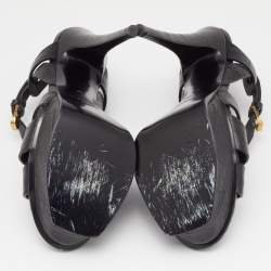 Pre Owned Saint Laurent Black Croc Embossed Leather Tribute Sandals Size 37