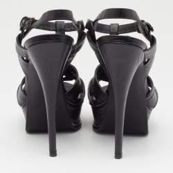 Pre Owned Saint Laurent Black Croc Embossed Leather Tribute Sandals Size 37