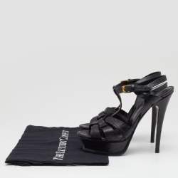 Pre Owned Saint Laurent Black Croc Embossed Leather Tribute Sandals Size 37