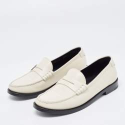 Saint Laurent Cream Leather Slip On Loafers Size 35.5