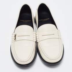 Saint Laurent Cream Leather Slip On Loafers Size 35.5