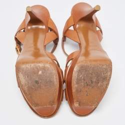 Pre Owned Saint Laurent Brown Leather Tribute Sandals Size 39
