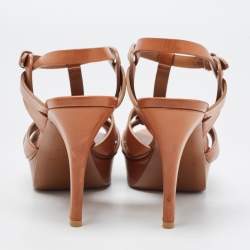 Pre Owned Saint Laurent Brown Leather Tribute Sandals Size 39