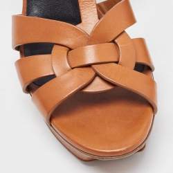 Pre Owned Saint Laurent Brown Leather Tribute Sandals Size 39