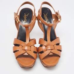 Pre Owned Saint Laurent Brown Leather Tribute Sandals Size 39