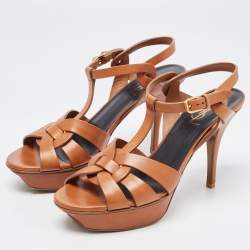 Pre Owned Saint Laurent Brown Leather Tribute Sandals Size 39