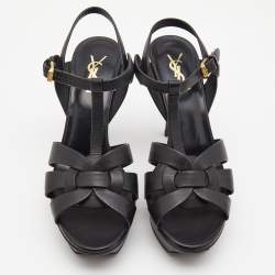Pre Owned Saint Laurent Black Leather Tribute Sandals Size 39