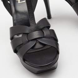 Pre Owned Saint Laurent Black Leather Tribute Sandals Size 39