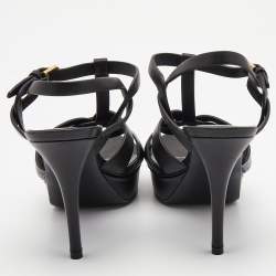 Pre Owned Saint Laurent Black Leather Tribute Sandals Size 39