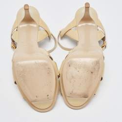 Saint Laurent Beige Patent Leather Tribute  Sandals Size 39.5