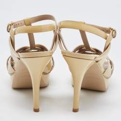 Saint Laurent Beige Patent Leather Tribute  Sandals Size 39.5