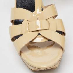 Saint Laurent Beige Patent Leather Tribute  Sandals Size 39.5