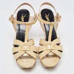 Saint Laurent Beige Patent Leather Tribute  Sandals Size 39.5