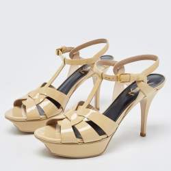 Saint Laurent Beige Patent Leather Tribute  Sandals Size 39.5