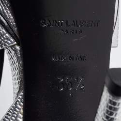 مملوكة مسبقًا Saint Laurent Silver Lizard Embossed Leather Tribute Sandals Size 35.5