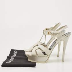 Pre Owned Saint Laurent White Leather Tribute Sandals Size 39.5