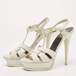 Pre Owned Saint Laurent White Leather Tribute Sandals Size 39.5