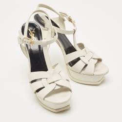 Pre Owned Saint Laurent White Leather Tribute Sandals Size 39.5