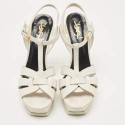 Pre Owned Saint Laurent White Leather Tribute Sandals Size 39.5