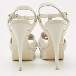Pre Owned Saint Laurent White Leather Tribute Sandals Size 39.5