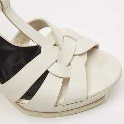 Pre Owned Saint Laurent White Leather Tribute Sandals Size 39.5