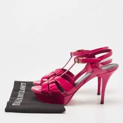 Pre Owned Saint Laurent Pink Patent Leather Tribute Sandals Size 39