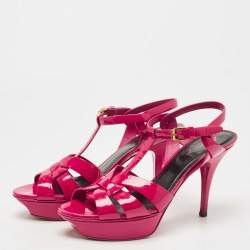 Pre Owned Saint Laurent Pink Patent Leather Tribute Sandals Size 39