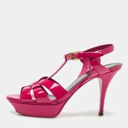 Pre Owned Saint Laurent Pink Patent Leather Tribute Sandals Size 39